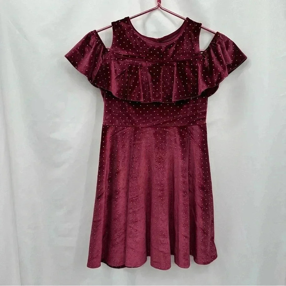 Art Class Girls Velvet Cold Shoulder Dress Medium 7/8 Maroon Party Holiday - Picture 1 of 8